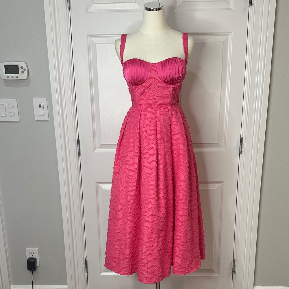WFFS Fuchsia Hot Pink Organza Corset A-Line Style Wedding Guest Prom Dress SizeS